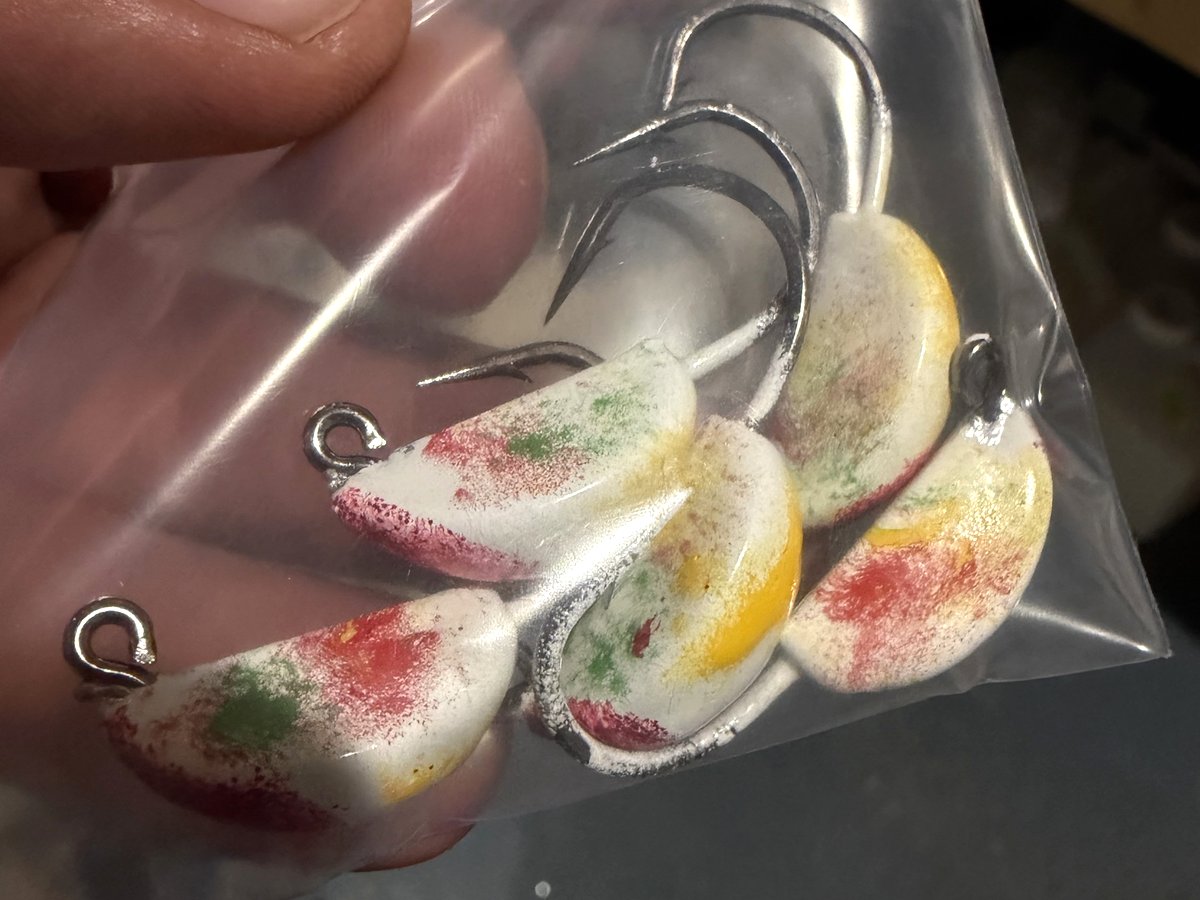 Finished jig heads packed in a sealed bag, ready for the peg